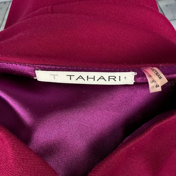 T Tahari Front Zip Cap Sleeve Midi‎ Sheath Dress, Size 8, Color Wine - Picture 6 of 10